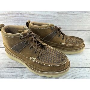 Twisted X Men's Woven Oiled Saddle Wedge Sole Lace Up Leather Shoes Size 8.5 M